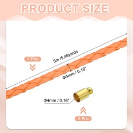 sourcing map 4mm 5.46 Yards Braided Leather Cords, Round Braided Genuine Leather Strap Rope Folded for Jewelry Making, Tie, Necklaces, Orange