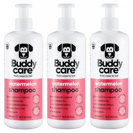 Buddycare Hundeshampoo mit Wassermelone – Tiefenreinigungsshampoo für Hunde – fruchtiger Duft – mit Aloe Vera und Provitamin B5 (500 ml x 3)