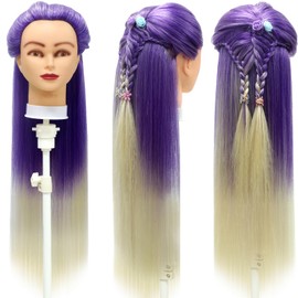 Training Heads, 28 Inch Hairdressing Head for Hairdressers, 100% Synthetic Fibre Hair Training Head, with DIY Knitting Set and Free Table Clips (ZiBai)