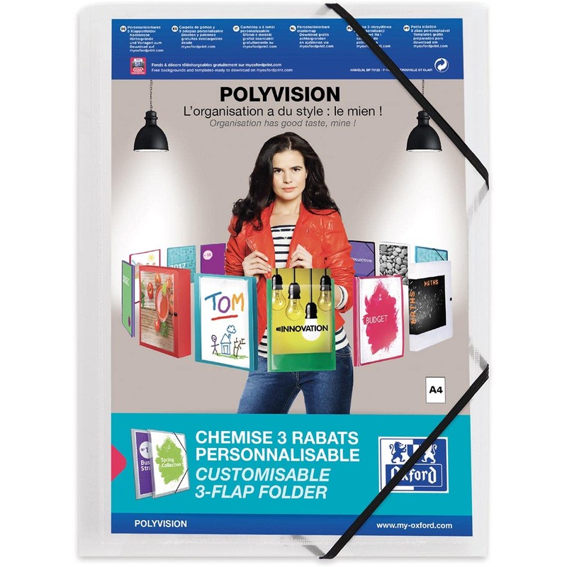 Elba Polyvision elastic folder with three flaps - clear