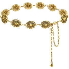 Liutufy Western Concho Belt for Women Metal Chain Link Belt Boho Chain Belts for Dresses Jeans(A Gold-L)