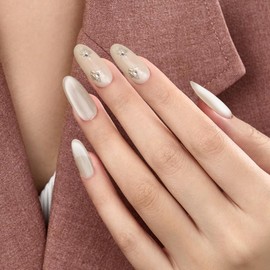 AFGHOUZ Artificial Press on Nails Medium Oval, Glitter Cat Eye Glue on Nails for Women, Hand-painted Flowers, Full Cover, 10 Pcs Reusable, Suitable for Many Occasions