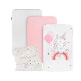 GOYSILA Next To Me Fitted Sheets Chicco Next2Me 3-Piece Set Mattress Protector 100% Cotton Oeko-Tex Mattress 83x50 Complete Crib Cosleeping Corners Baby Cot Bed Kinderkraft Unicorn