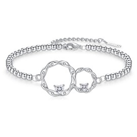 ankbrats Silver Bracelets for Women, Charm Adjustable Double Loop Beaded Bracelet, Christmas Thanksgiving Birthday Gift Jewellery for Mother Girls Sister