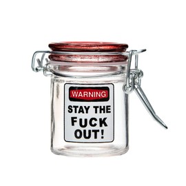 Airtight Glass Herb Stash Jar - Stay The F Out Warning Label Design, 1.5 Ounce, 2.5 Inches