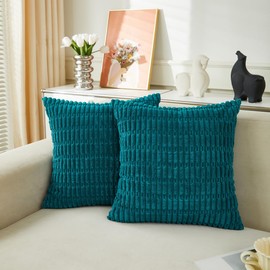 Sunday Praise Set of 2 Soft Corduroy Decorative Throw Pillow Covers 20x20 Inch Boho Striped Square Pillow Cases for Couch Sofa Bed Rustic Farmhouse Modern Home Decor Teal