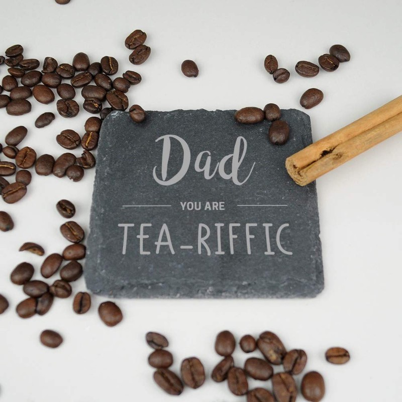 eBuyGB Engraved Drinks Slate Coaster, Tea-Riffic, Fathers Day, Dad Birthday