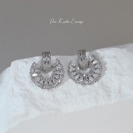 Cubic Zirconia Crystal Knot Earrings for Women, Gold Geometric Drop Dangle Earrings for Prom Wedding Bridesmaid Jewelry Gift (White Gold)