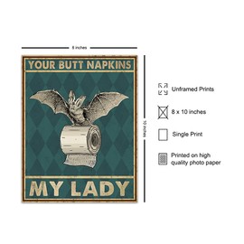 Your Butt Napkins My Lady - Gothic Bathroom Decor for Women - Bat Wall Decor - Funny Guest Bathroom Wall Art - Toilet Paper Art Decorations - Restroom Sign - Bath Picture - Powder Room Artwork