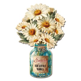 GLOBLELAND Daisy Metal Tin Sign "Enjoy The Little Things" Vintage Tin Sign Flower Wall Decor for Florist Living Room Bedroom Cafeteria Bathroom Dining Hall Kitchen Restaurant Café