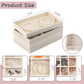 ERLSTE Jewelry Organizer Tray, Stackable Velvet Jewelry Trays, Jewelry Organizer for Drawer for Women, Jewelry Drawer Organizer for Rings, Necklaces, Set of 8 (Beige)
