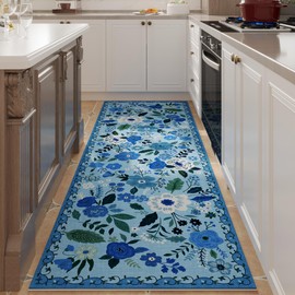 Rugcomf Runner Rug for Hallways Kitchen Runner Rug Non Slip 2'x 6' Washable Runner Rugs with Rubber Backing Soft Floral Carpet Runner for Hallways, Kitchen, Laundry, Bedroom, Bathroom(Blue)