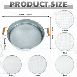 Funnymoom Soil Sifter for Gardening with 1, 3, 6, 9, 12 mm Sieve Mesh Compost Dirt Sifter with Handle Large Garden Sand Soil Rock Sieve 17.7" l x 13.8" W for Sand Rocks Pellet Gravel(Silver)