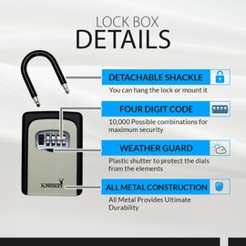 Kingsley QCH-812 Extra Large Capacity Key Storage Box, Hanging or Wall Mounted, Water Resistant Realtor Key Lock Box for AirBnB, Spare Keys, Home, Apartment