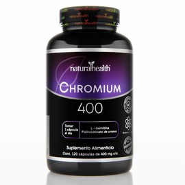 Natural Health. Chromium 400 + L-Carnitina. Frasco con 120 Cápsulas de 400mg. Ingredientes naturales.
