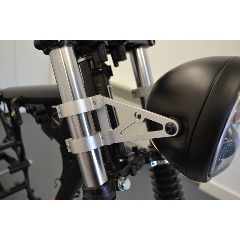 Alchemy Parts Motorcycle Brushed Headlight Brackets with Fork Clamps to
