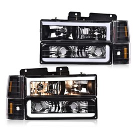 LQI LED Headlight Assembly Compatible with Chevy GMC C/K 1994-1999/ Fit Chevy Suburban C/K 1994-1999/ Fit Chevy Tahoe Fit 1995-1999 /Fit GMC Yukon Headlights 1995-1999 Clear Lens Amber Reflector