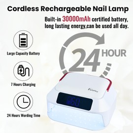 Kicylicy Cordless Nail Lamp,218W Professional Rechargeable UV LED Nail Lamp for Salon,Nail Lamp Built-in 30000mAh Battery,82PCS LEDs Nail Dryer with Dual Displays & Detachable Hand Pillow