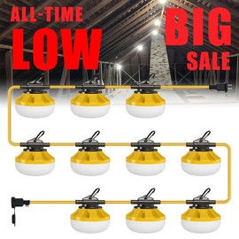 HYPERLITE Construction String Lights: 50FT/100FT 5/10 Bulbs String Work Lights with Climbing Hooks - IP65 Waterproof Linkable LED Construction String Lights for Job Site Attic Renovation Crawlspace Lighting - Specification: 50FT