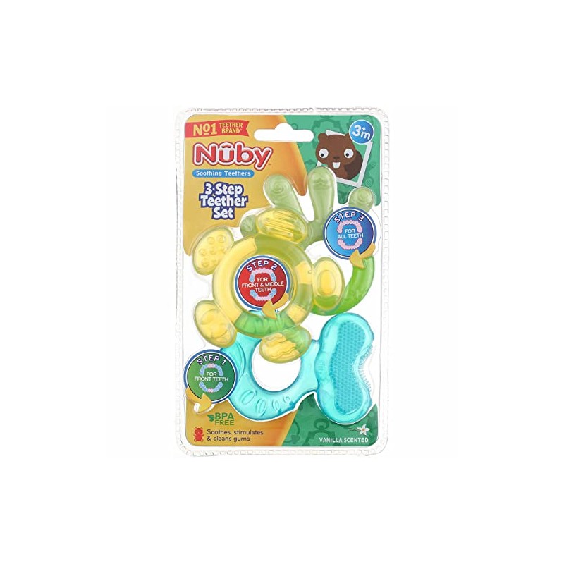 Nuby 3 Step Soothing Teether Set, BPA Free - Colors