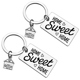 2Pcs New Home Keyring Gift Sweet Home Gift for Couple New House Keyring Housewarming Gift for New Homeowner Moving in Key Chain Real Estate Gifts from Agent for Client Family Keychain Gift
