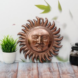 Craft Trade Decorative Wall Sculpture - Handmade Sun Idol Figurine Vastu for Home for Good Luck Wall Hanging Decor for Living Room Bedroom - Copper - 10 Inches