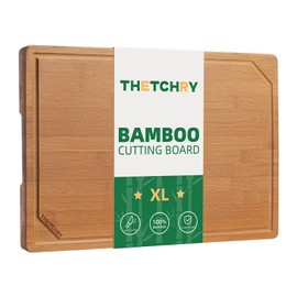 THETCHRY Wood Cutting Board for Kitchen,Non-slip Bamboo Cutting Board with Juice Groove & Handle,Charcuterie Chopping Board for Meat, Perfect Size for Prep & Serving,16.5''Lx11.6''Wx0.6''TH