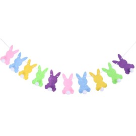 BinaryABC Easter Bunny Rabbit Banner Bunting Garland, Easter Decorations (Colorful Bunny)