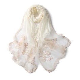 [ANMIDA] Amida Silk Stole Large Size Silk Shawl Shawl Silk Scarf Floral Embroidery Elegant Spring Summer, white
