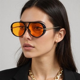 Kenailw Oversized Aviator Sunglasses for Women, Fashion Large Big Frame Sun Glasses 2025 Designer Ladies Shades (A1-Black Frame Orange Lens)