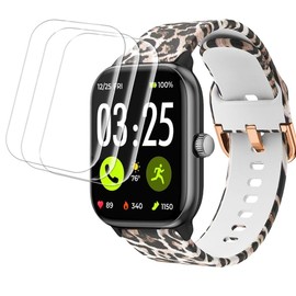 Tznzxm Replacement Bands Compatible with Spade & Co Health Smartwatch 4, Spade & Co Health Smartwatch 4 Screen Protector [3 PCS], Brown leopard-print Adjustable Soft Silicone Wristband Straps