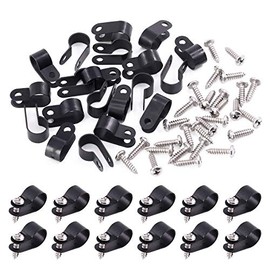 Swpeet 120 Pack Black 1/2 Inch Nylon Plastic R-Type Cable Clips Clamp Kit, Nylon Screw Mounting Cord Fastener Clips with 120 Pack Screws for Wire Management (1/2 Inch, Black)