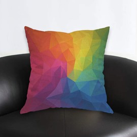 AOYEGO Colorful Irregular Polygon Throw Pillow Cover Cubism Triangle Geometric Mosaic Modern Rainbow Pillow Case 18x18 Inch Decorative Cotton Linen Square Cushion for Home Couch Bed