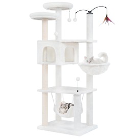 AIWIKIDE 70'' Big Cat Tree, Cat Tower with Multi-Level Condo, Hammocks, Rotating Toy, Beige