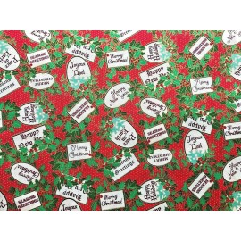 Cotton Quilt Fabric Christmas Labels Glitz by Winthur Sempliner by 1/2 Yard