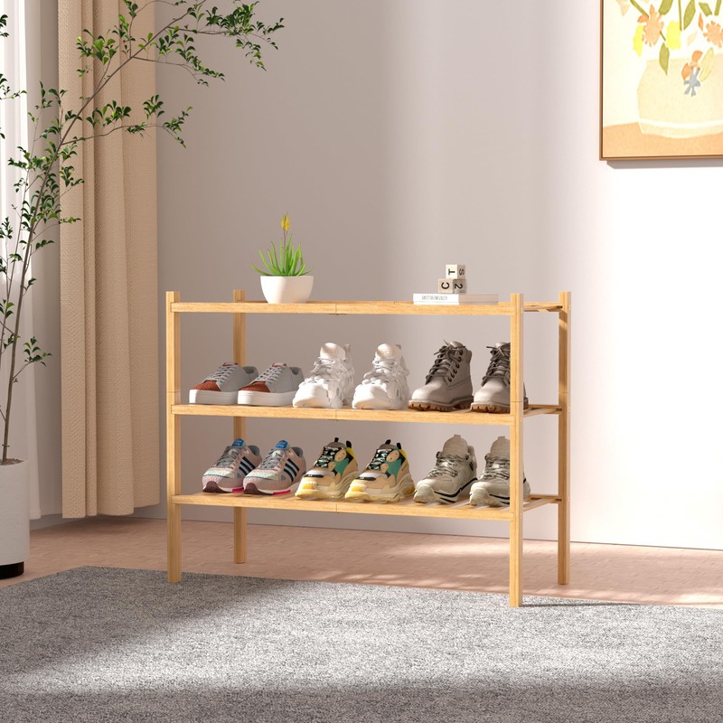 ROMGUAR CRAFT 3 Tier Bamboo Shoe Rack for Closet Free