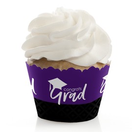 Big Dot of Happiness - Decoraciones de fiesta de graduación moradas - Envolturas de fiesta para cupcakes - Juego de 12 unidades