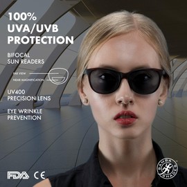 SAMBA SHADES Bifocal Sun Readers Fashion Reading Sunglasses with Matte Black and Wine Red Frame, Grey Lens, 3.00 Magnification for Men and Women