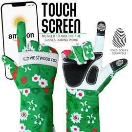 WESTWOOD FOX Leather Gardening Gloves, Long Forearm Protection, Sleeve, Thorn-Proof Work Gloves, Rose Pruning, Garden Safety, Breathable, Durable, Thick Palm Glove (Green, M)