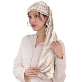 Filomo SoieNuit Silk Long Night Cap, Hair Cap, Choose between 23.6 and 31.5 inches (60 and 80 cm), For Sleeping, Moisturizing Hair and Reducing Friction, beige, (champagne)