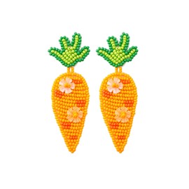 Easter Earrings 1 Pair Carrot Earrings Funny Vegetable Earrings Stud Earrings Colourful Beads for Easter Gifts Girls, Polyester, No