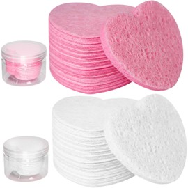 Esponjas faciales para limpieza de 50 piezas de corazón Heart reutilizables esponjas faciales comprimidas fuertes absorción agua desmaquillador celulosa secado rápido almohadillas maquill
