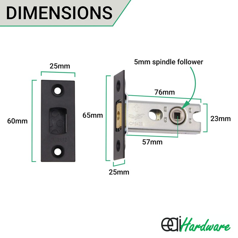 EAI Bathroom Tubular Deadbolt Set | 76mm Case | Matt