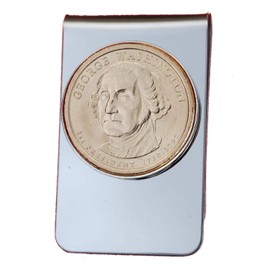 US 2007 Presidential Dollar BU Unc Coin Stainless Steel Silver Money Clip NEW - George Washington (1789−1797 Years Served)