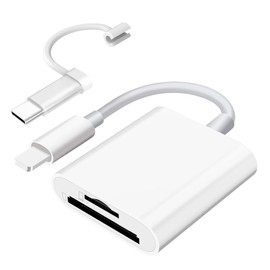 SUNTRSI SD Card Reader for iPhone iPad Camera,Dual Card Slot Memory Card Reader Supports SD and TF Card Trail Camera Viewer Sd Card Adapter Portable Micro Sd Card Reader No Application Required Plug and Play