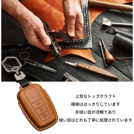 [Haoshilianfa] Toyota Genuine Leather Crown 220 Series C-HR Prius 50 Series RAV4 50 Series Land Cruiser Prado 150 Late Corolla Touring 210 Series Corolla Sports Key Case Key Cover, 3 Buttons/Tan