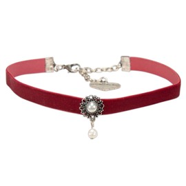 Alpenflüstern Women’s Narrow Velvet Traditional Heart Choker in Traditional Colours, DHK266