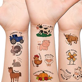 Hohamn Farm Animal Temporary Tattoos for Kids - 80 Styles Farm Animal Fake Tattoos for Boys Girls Birthday Party Supplies, Baby Shower