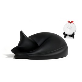 Sleeping cat Funeral urn, Kitty Pet Memorial Keepsake for Ashes with Paw Print Kit, Black Resin, 8.2 x 6.1 x 3.5 inches