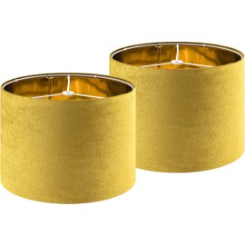 GO&SO Yellow Velvet Drum Lamp Shade Set of 2 Medium 13" Top x 13" Bottom x 10" High(Spider) Modern Lamp Shades For Table Lamps & Bedside Lamp Replacement Lampshade, Hand Crafted, Required Assembly